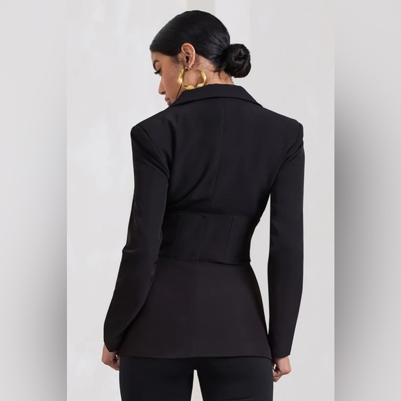 UNBEATEN BLACK PLUNGE CORSET WAIST BLAZER CLUB L LONDON US2 NEW - Picture 5 of 10